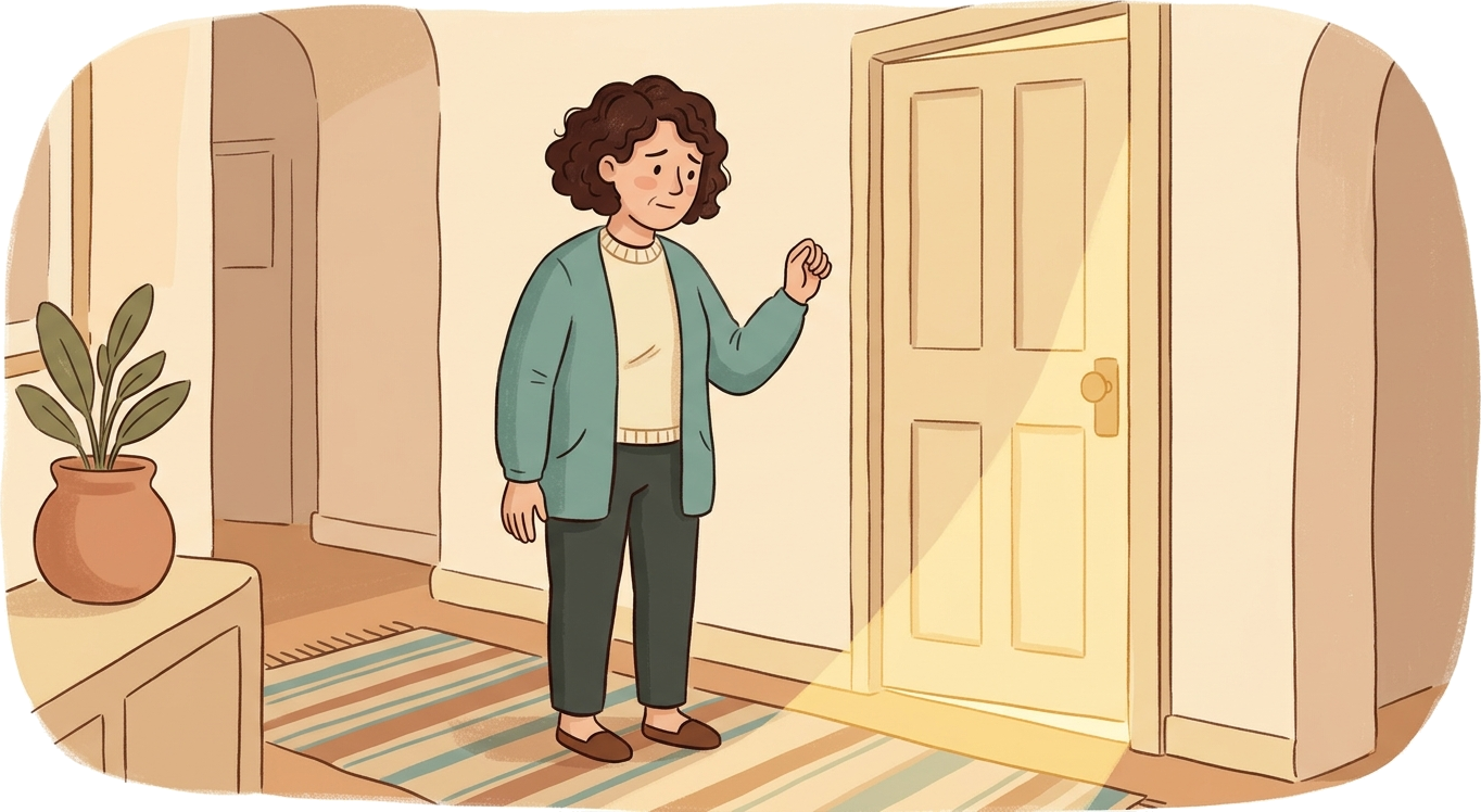 A parent standing in the hallway outside their teen's closed door